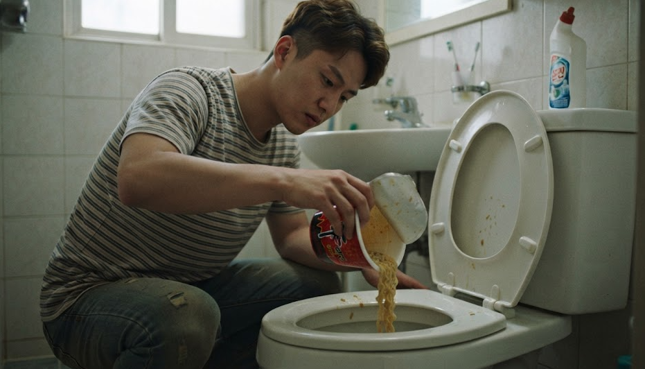 남은 음식물을 변기에 버리는 행위는 변기를 막히게 합니다.